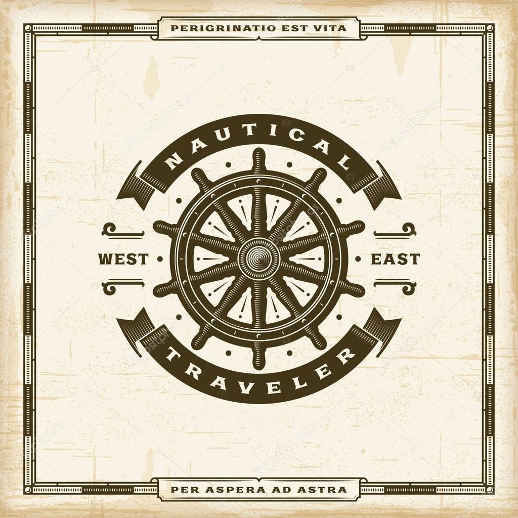 Vintage Nautical Traveler Label. EPS10 vector illustration in retro woodcut style with transparency.