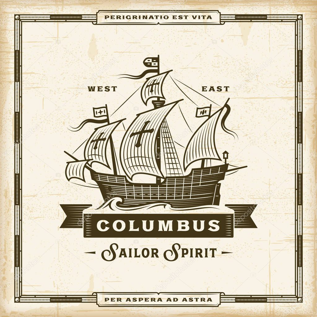 Vintage Columbus Label. Editable EPS10 vector illustration in retro woodcut style with transparency.