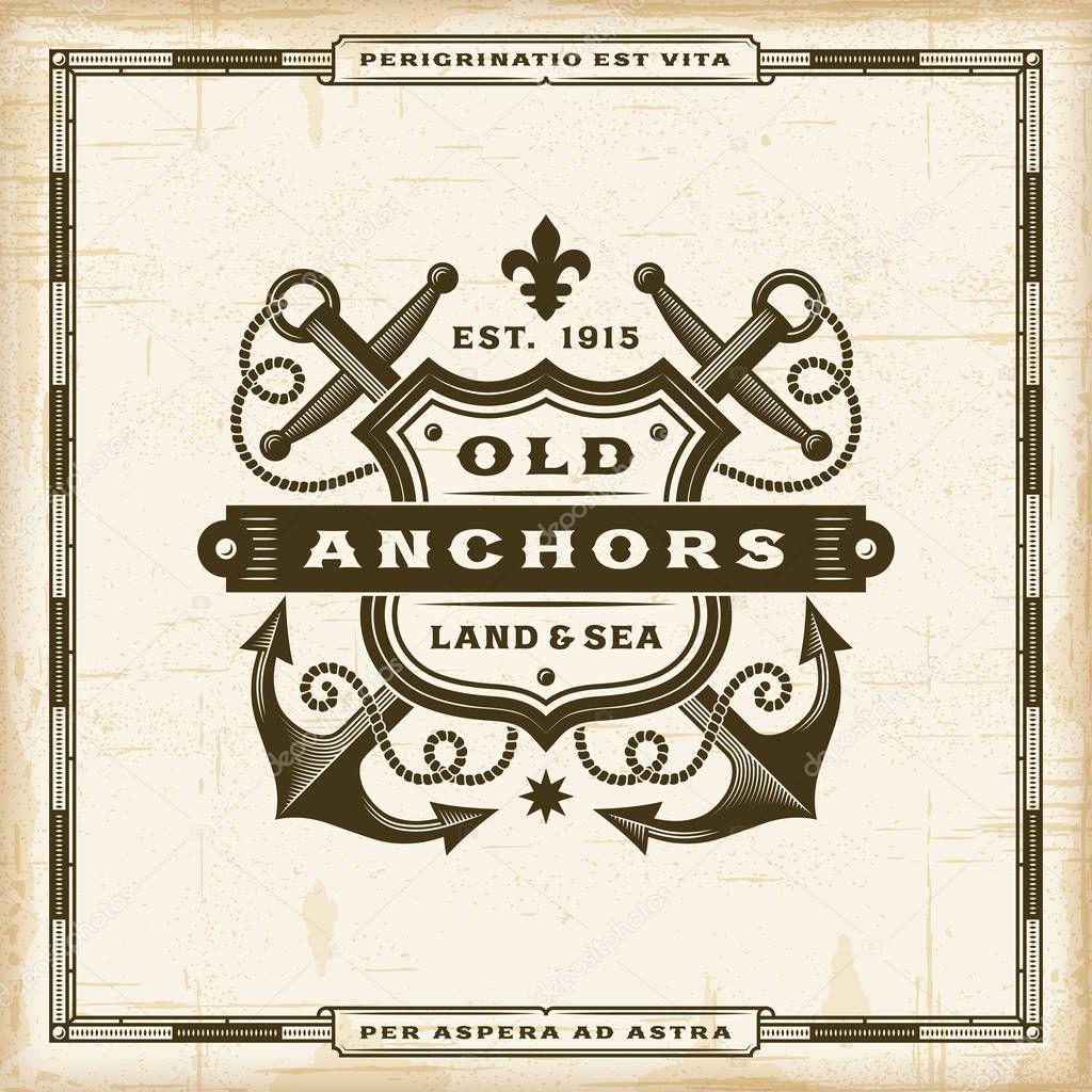 Vintage Old Anchors Label. Editable EPS10 vector illustration in retro woodcut style with transparency.