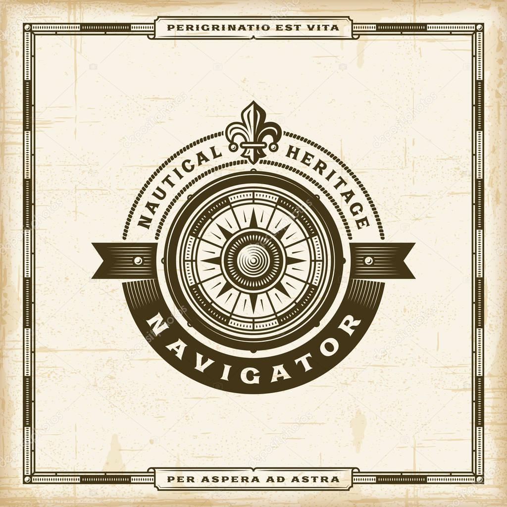 Vintage Navigator Label. Editable EPS10 vector illustration in retro woodcut style with transparency.