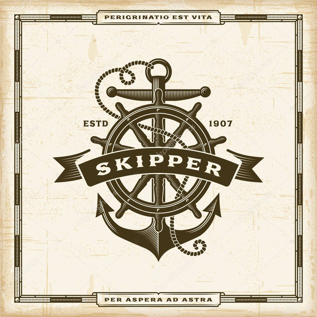 Vintage Skipper Label. Editable EPS10 vector illustration in retro woodcut style with transparency.