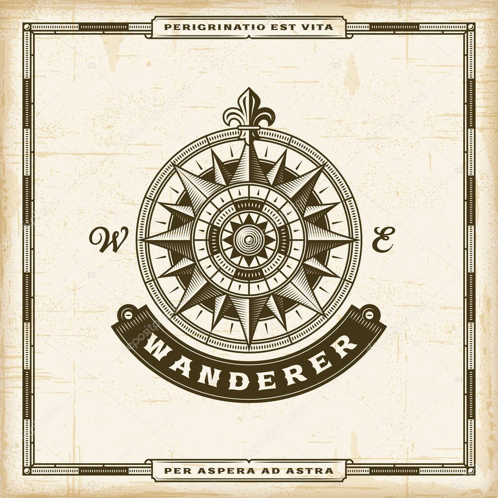 Vintage Wanderer Label. EPS10 vector illustration in retro woodcut style with transparency.