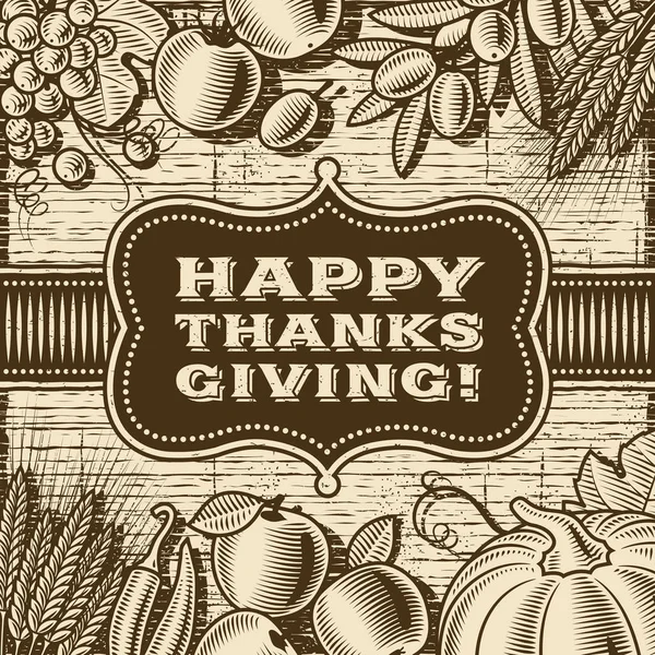 Vintage Gelukkige Thanksgiving Kaart Bruin Bewerkbare Monochrome Vector Illustratie Met — Stockvector