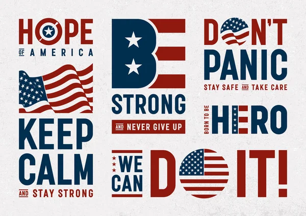 Usa Patriotic Motivation Typography Logos Set Inglés Ilustración Vectorial Eps10 — Vector de stock