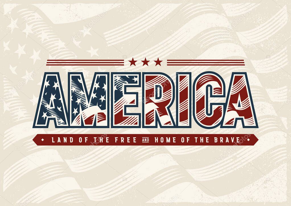 Vintage America Typography Logo. Editable EPS10 vector illustration in woodcut style with clipping mask and transparency.