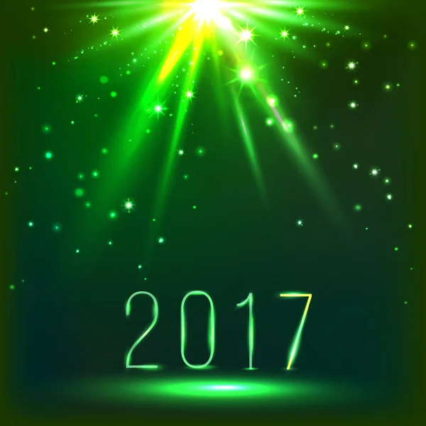 Magic green Christmas background with top light and 2017. vector — Stock Vector