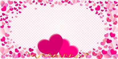 Kalp şekli farklı pembe konfeti vektör çerçeve ile iki büyük o