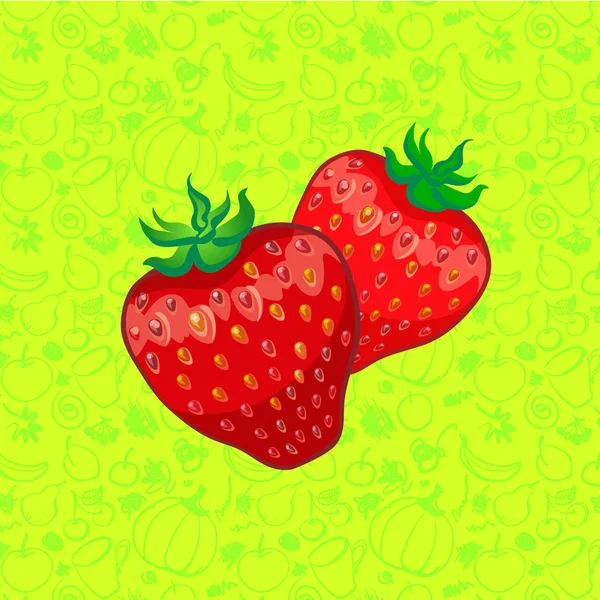 Two strawberries on color background, vector illustration — Stock Vector