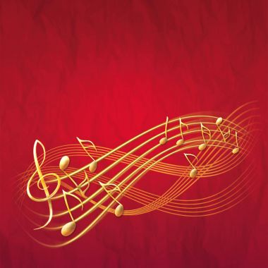 Altın notlar ve tiz nota anahtarı kırmızı müzik arka plan