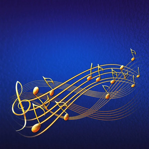 蓝色的音乐背景，与黄金票据和高音谱号 — 图库照片