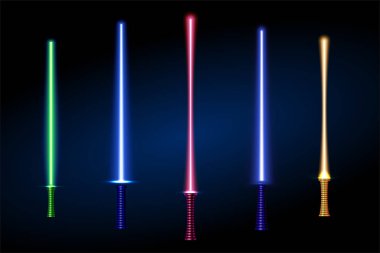 farklı renk lazer ışık kılıç kümesi. vektör çizim. 