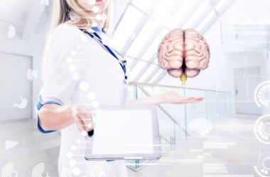 Çift Pozlama, Doktor insan organları tutan (beyin) ve tablet , hastanede.