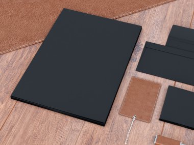 mockup marka. Ahşap arka plan şablonu. 3D render. 3D çizim. Yüksek çözünürlük.