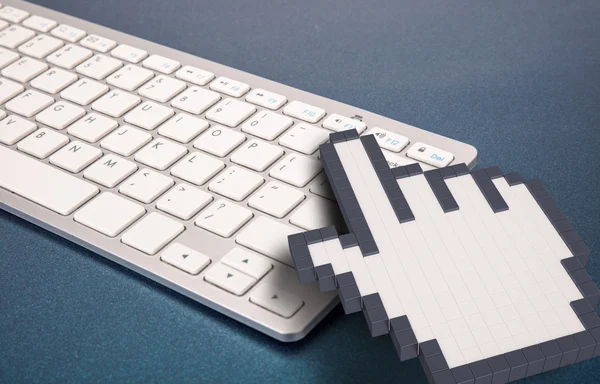 Clavier d'ordinateur sur fond bleu. signes informatiques. Rendement 3D. Illustration 3D . — Photo