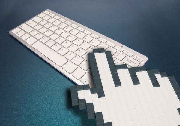 Tastatura computerului pe fundal albastru. Semnele computerului. Redare 3d. Ilustrație 3D . — Fotografie, imagine de stoc