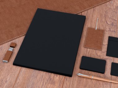 mockup marka. Ahşap arka plan şablonu. 3D render. 3D çizim. Yüksek çözünürlük.