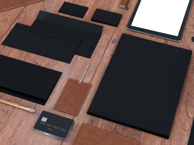 mockup marka. Ahşap arka plan şablonu. 3D render. 3D çizim. Yüksek çözünürlük.