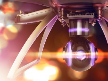 Double Exposure, Modern uzaktan kumanda hava uçak uçan kamera ile. siyah arka plan üzerine. 3D .