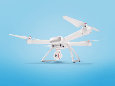 Mavi arka plan üzerinde modern beyaz dron. 3D .
