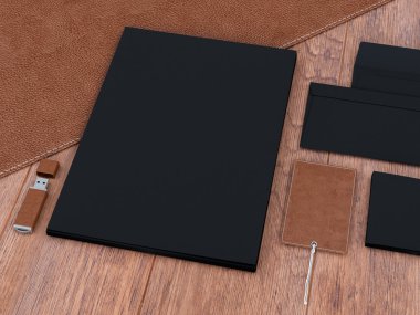 mockup marka. Ahşap arka plan şablonu. 3D render. 3D çizim. Yüksek çözünürlük.