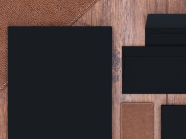 mockup marka. Ahşap arka plan şablonu. 3D render. 3D çizim. Yüksek çözünürlük.