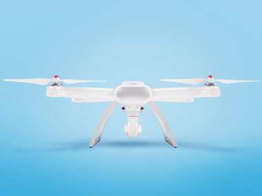 Mavi arka plan üzerinde modern beyaz dron. 3D .