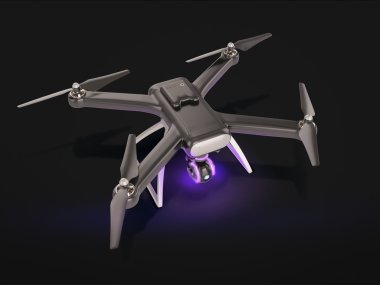 Modern uzaktan kumanda hava uçak uçan kamera ile. siyah arka plan üzerine. 3D .