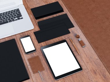 mockup marka. Ahşap arka plan şablonu. 3D render. 3D çizim. Yüksek çözünürlük.