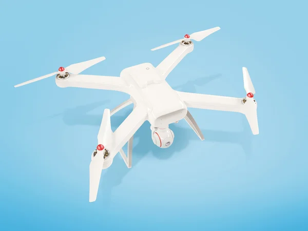 Drone blanco moderno sobre fondo azul. 3D  . —  Fotos de Stock