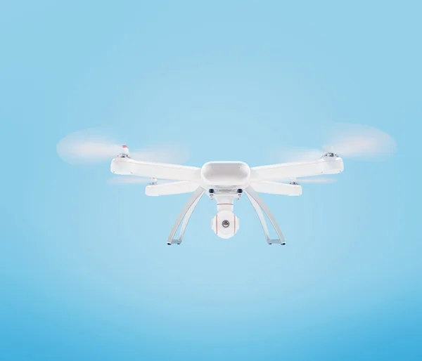 Moderní bílý dron na modrém pozadí. 3D . — Stock fotografie