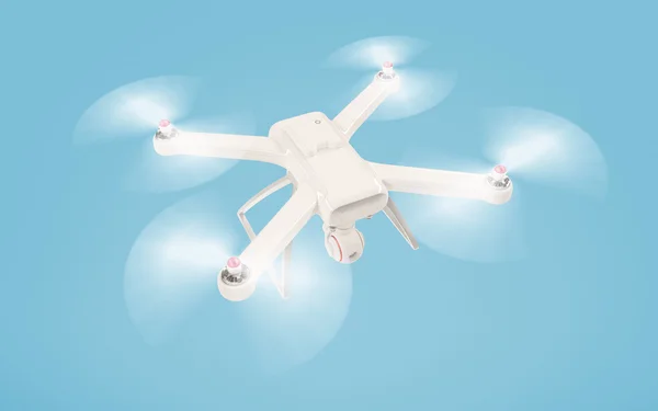 Nowoczesne drone biały na niebieskim tle. 3D . — Zdjęcie stockowe