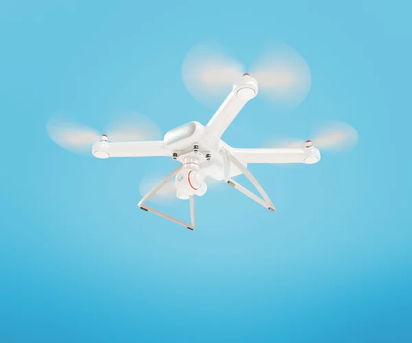 Moderní bílý dron na modrém pozadí. 3D . — Stock fotografie