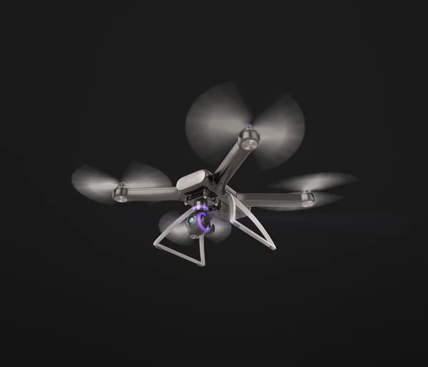 Moderní dálkové ovládání vzduchu Drone Flying s akční kamerou. na černém pozadí. 3D . — Stock fotografie