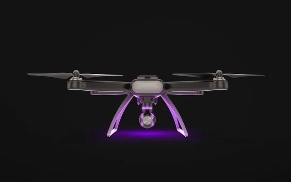 Modern Remote Control Air Drone Flying with action camera. on black background. 3D .