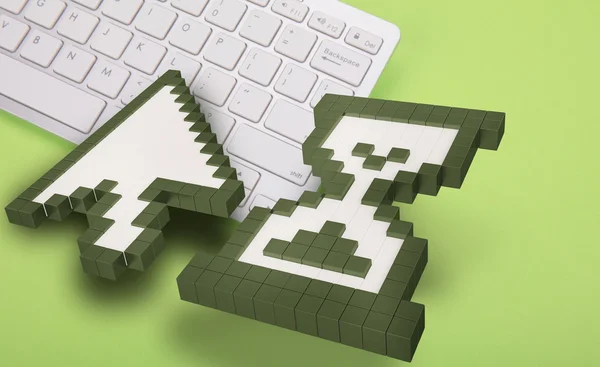 Počítačová klávesnice na zeleném pozadí. počítače značky. 3D vykreslování. 3D obrázek. — Stock fotografie