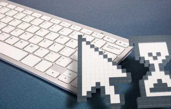 Computer keyboard on blue background. computer signs. 3d rendering. 3D illustration.