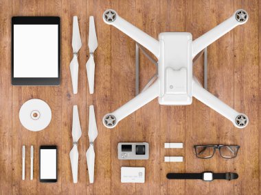 Kontrol cihazları ile robot. 3D çizim.