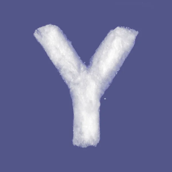Alfabeto de invierno, símbolos hechos de algodón. Fondo azul aislado.Todas las letras. Alta resolución . — Foto de Stock