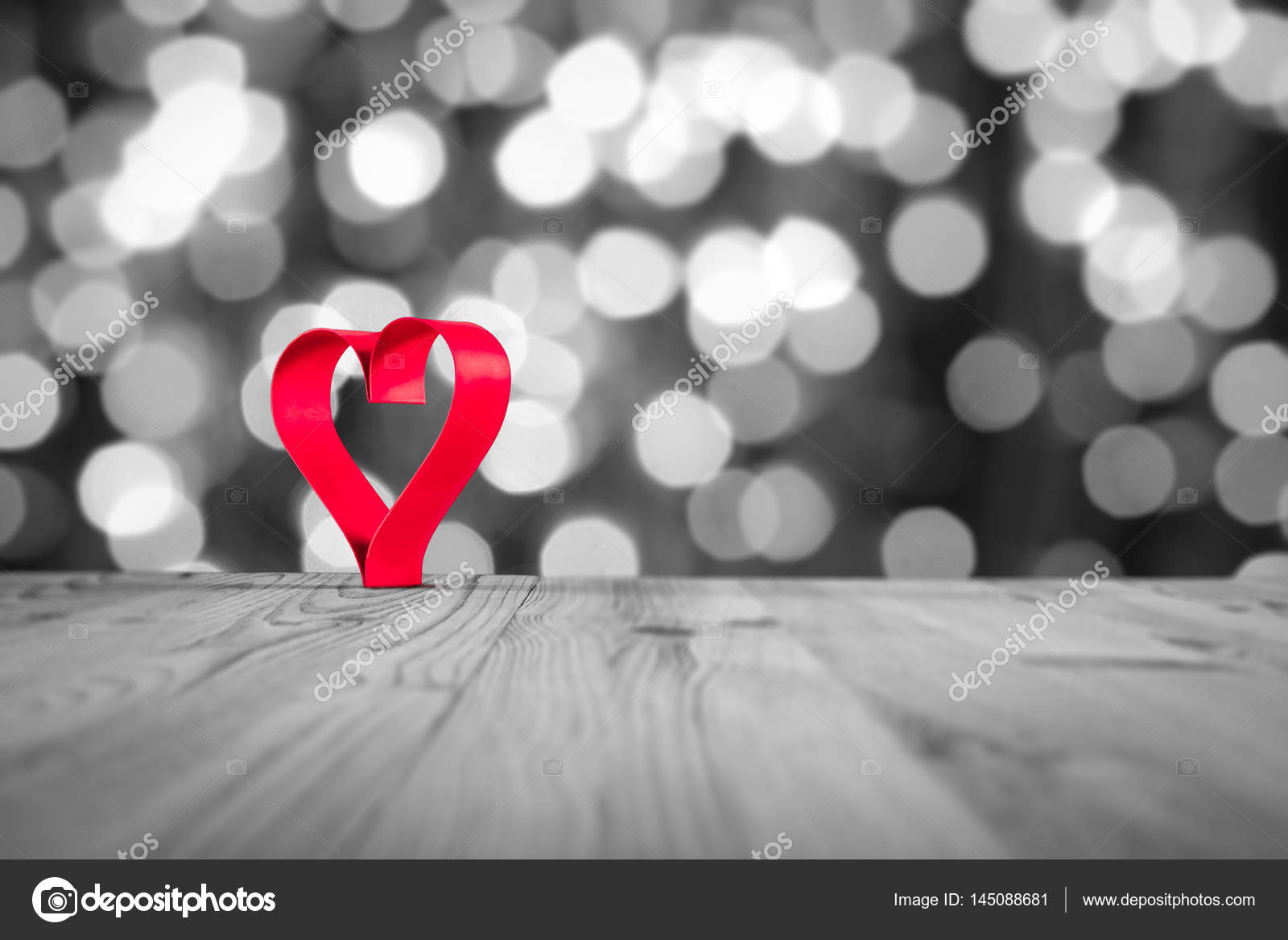 Red Heart On Wooden Table On A White Black Background