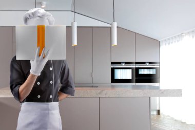 Bir mutfak ile kitap cook. 3D render. Yüksek çözünürlük.