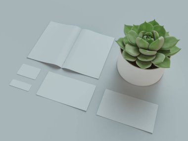 Web tasarımcısı gri arka plan üzerinde özellikleri. Üstten Görünüm. düz yatıyordu. 3D render. Yüksek çözünürlük.