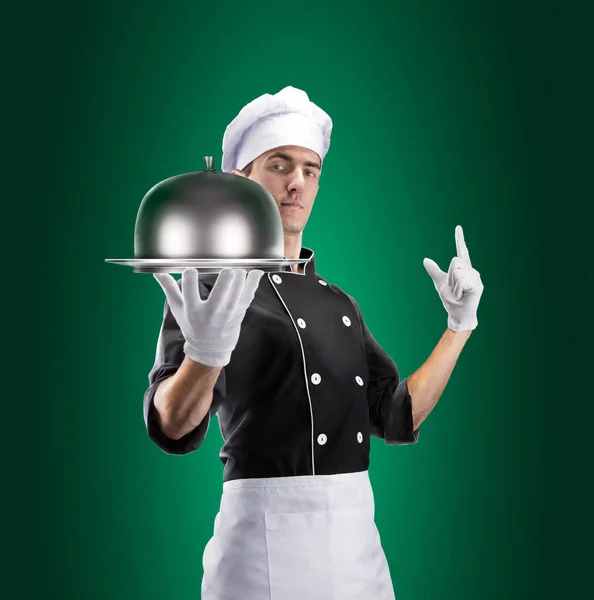 Koken met Restaurant Cloche met deksel. 3D-rendering en foto. Hoge resolutie. — Stockfoto