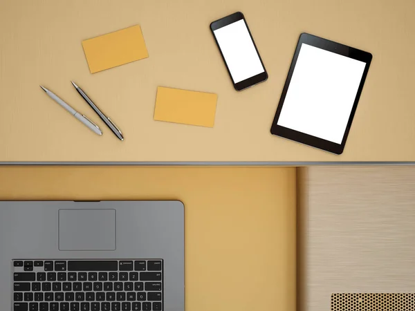 Laptop s tabletem a chytrým telefonem na stole — Stock fotografie
