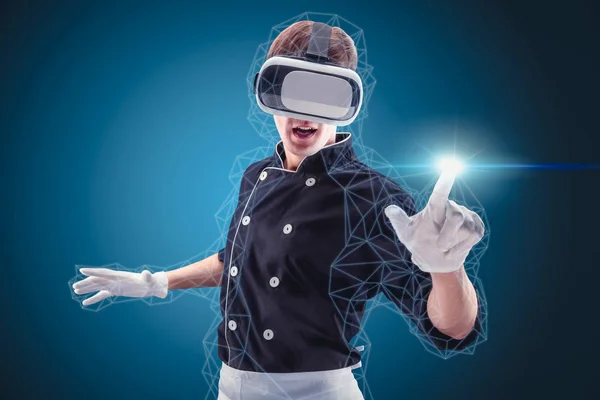 Chef com realidade virtual em um fundo azul — Fotografia de Stock