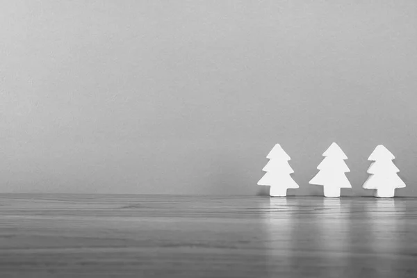 Black and white monochrome fir, pine, spruce, or larch trees, isolated on white and gray background — Stock Photo, Image