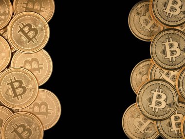 Bitcoins üzerinde altın laptop. 3D render. Kripto Döviz Ticaret kavramı