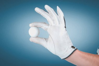 Duygusal yakışıklı golfçü oyuncu poz Studio mavi ve gree