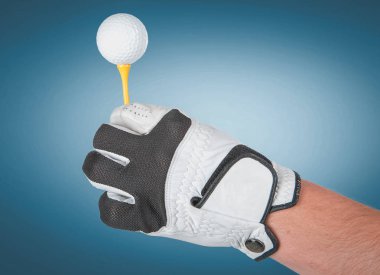 Duygusal yakışıklı golfçü oyuncu poz Studio mavi ve gree