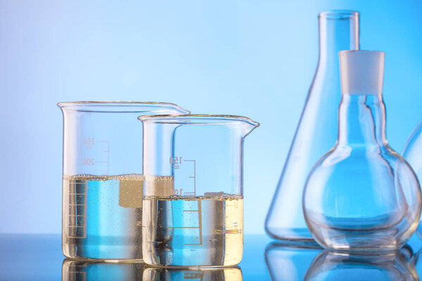 Lab glassware, science laboratory research and development conce