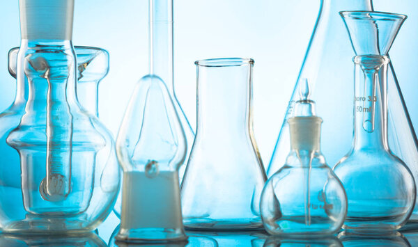 Lab glassware, science laboratory research and development conce